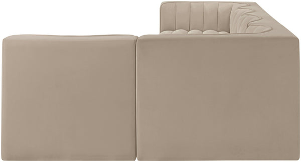 Meridian Furniture Rummi Five Piece Modular Sectional with Channel Tufted Velvet and Stain Resistant Fabric 660Beige-Sec5E