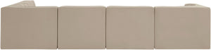 Meridian Furniture Rummi Five Piece Modular Sectional with Channel Tufted Velvet and Stain Resistant Fabric 660Beige-Sec5E