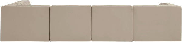 Meridian Furniture Rummi Five Piece Modular Sectional with Channel Tufted Velvet and Stain Resistant Fabric 660Beige-Sec5E