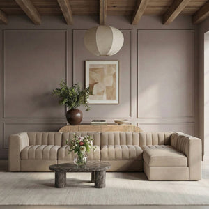 Meridian Furniture Rummi Five Piece Modular Sectional with Channel Tufted Velvet and Stain Resistant Fabric 660Beige-Sec5E