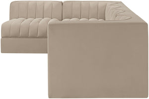Meridian Furniture Rummi Five Piece Modular Sectional with Channel Tufted Velvet and Stain Resistant Fabric 660Beige-Sec5E