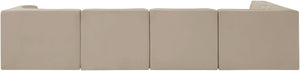 Meridian Furniture Rummi Five Piece Modular Sectional with Channel Tufted Velvet and Stain Resistant Fabric 660Beige-Sec5E