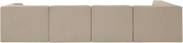 Meridian Furniture Rummi Five Piece Modular Sectional with Channel Tufted Velvet and Stain Resistant Fabric 660Beige-Sec5E