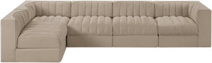 Meridian Furniture Rummi Five Piece Modular Sectional with Channel Tufted Velvet and Stain Resistant Fabric 660Beige-Sec5E