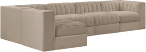 Meridian Furniture Rummi Five Piece Modular Sectional with Channel Tufted Velvet and Stain Resistant Fabric 660Beige-Sec5E