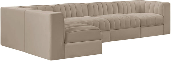 Meridian Furniture Rummi Five Piece Modular Sectional with Channel Tufted Velvet and Stain Resistant Fabric 660Beige-Sec5E
