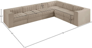 Meridian Furniture Rummi Six Piece Modular Sectional with Channel Tufting and Performance Velvet Upholstery 660Beige-Sec6D