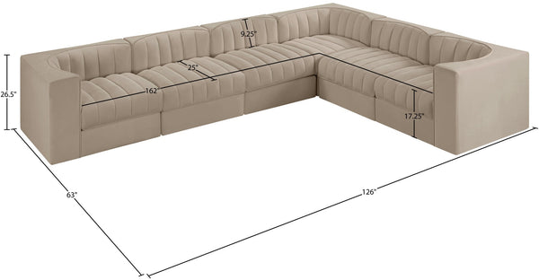 Meridian Furniture Rummi Six Piece Modular Sectional with Channel Tufting and Performance Velvet Upholstery 660Beige-Sec6D
