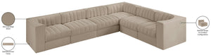 Meridian Furniture Rummi Six Piece Modular Sectional with Channel Tufting and Performance Velvet Upholstery 660Beige-Sec6D