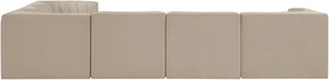 Meridian Furniture Rummi Six Piece Modular Sectional with Channel Tufting and Performance Velvet Upholstery 660Beige-Sec6D