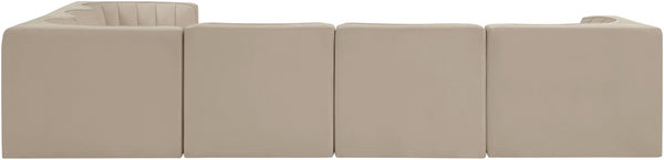 Meridian Furniture Rummi Six Piece Modular Sectional with Channel Tufting and Performance Velvet Upholstery 660Beige-Sec6D