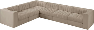 Meridian Furniture Rummi Six Piece Modular Sectional with Channel Tufting and Performance Velvet Upholstery 660Beige-Sec6D