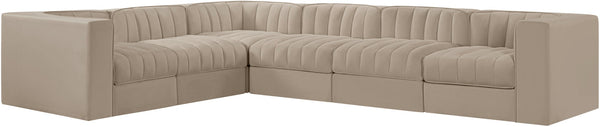 Meridian Furniture Rummi Six Piece Modular Sectional with Channel Tufting and Performance Velvet Upholstery 660Beige-Sec6D