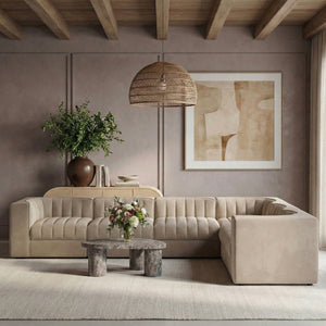 Meridian Furniture Rummi Six Piece Modular Sectional with Channel Tufting and Performance Velvet Upholstery 660Beige-Sec6D