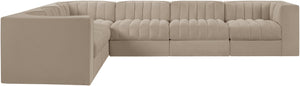 Meridian Furniture Rummi Six Piece Modular Sectional with Channel Tufting and Performance Velvet Upholstery 660Beige-Sec6D