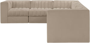 Meridian Furniture Rummi Six Piece Modular Sectional with Channel Tufting and Performance Velvet Upholstery 660Beige-Sec6D