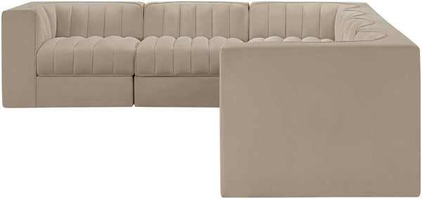 Meridian Furniture Rummi Six Piece Modular Sectional with Channel Tufting and Performance Velvet Upholstery 660Beige-Sec6D