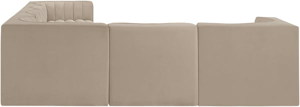 Meridian Furniture Rummi Six Piece Modular Sectional with Channel Tufting and Performance Velvet Upholstery 660Beige-Sec6D