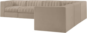 Meridian Furniture Rummi Six Piece Modular Sectional with Channel Tufting and Performance Velvet Upholstery 660Beige-Sec6D