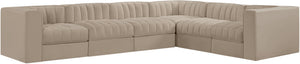 Meridian Furniture Rummi Six Piece Modular Sectional with Channel Tufting and Performance Velvet Upholstery 660Beige-Sec6D