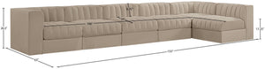 Meridian Furniture Rummi Six Piece Modular Sectional with Channel Tufting and Plush Velvet Upholstery 660Beige-Sec6E