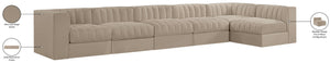 Meridian Furniture Rummi Six Piece Modular Sectional with Channel Tufting and Plush Velvet Upholstery 660Beige-Sec6E