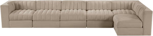 Meridian Furniture Rummi Six Piece Modular Sectional with Channel Tufting and Plush Velvet Upholstery 660Beige-Sec6E