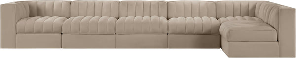 Meridian Furniture Rummi Six Piece Modular Sectional with Channel Tufting and Plush Velvet Upholstery 660Beige-Sec6E