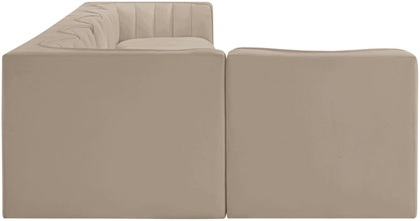 Meridian Furniture Rummi Six Piece Modular Sectional with Channel Tufting and Plush Velvet Upholstery 660Beige-Sec6E