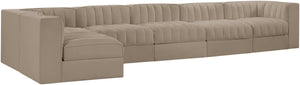 Meridian Furniture Rummi Six Piece Modular Sectional with Channel Tufting and Plush Velvet Upholstery 660Beige-Sec6E