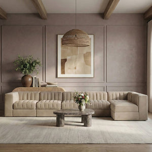 Meridian Furniture Rummi Six Piece Modular Sectional with Channel Tufting and Plush Velvet Upholstery 660Beige-Sec6E