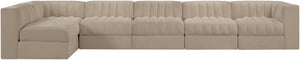 Meridian Furniture Rummi Six Piece Modular Sectional with Channel Tufting and Plush Velvet Upholstery 660Beige-Sec6E