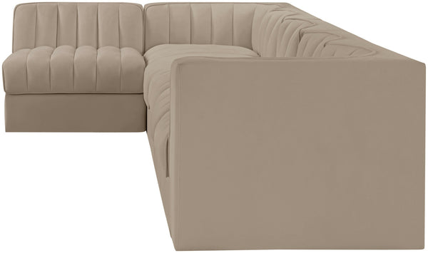 Meridian Furniture Rummi Six Piece Modular Sectional with Channel Tufting and Plush Velvet Upholstery 660Beige-Sec6E