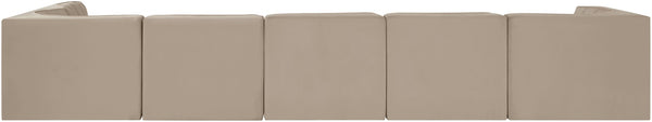 Meridian Furniture Rummi Six Piece Modular Sectional with Channel Tufting and Plush Velvet Upholstery 660Beige-Sec6E