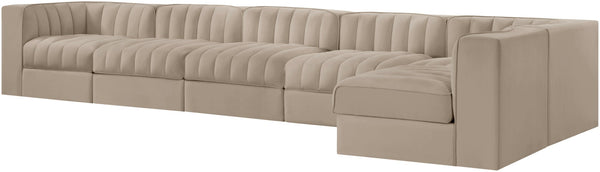 Meridian Furniture Rummi Six Piece Modular Sectional with Channel Tufting and Plush Velvet Upholstery 660Beige-Sec6E