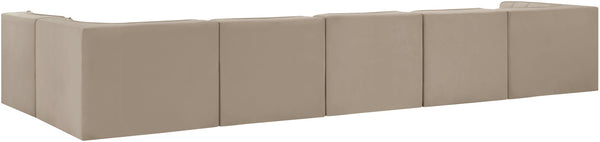 Meridian Furniture Rummi Six Piece Modular Sectional with Channel Tufting and Plush Velvet Upholstery 660Beige-Sec6E