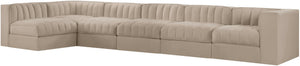 Meridian Furniture Rummi Six Piece Modular Sectional with Channel Tufting and Plush Velvet Upholstery 660Beige-Sec6E