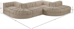 Meridian Furniture Rummi Six Piece Modular Sectional with Channel Tufting and Velvet Performance Fabric 660Beige-Sec6F
