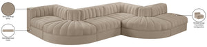 Meridian Furniture Rummi Six Piece Modular Sectional with Channel Tufting and Velvet Performance Fabric 660Beige-Sec6F