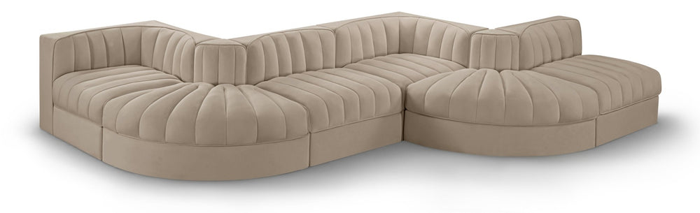 Meridian Furniture Rummi Six Piece Modular Sectional with Channel Tufting and Velvet Performance Fabric 660Beige-Sec6F