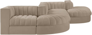 Meridian Furniture Rummi Six Piece Modular Sectional with Channel Tufting and Velvet Performance Fabric 660Beige-Sec6F