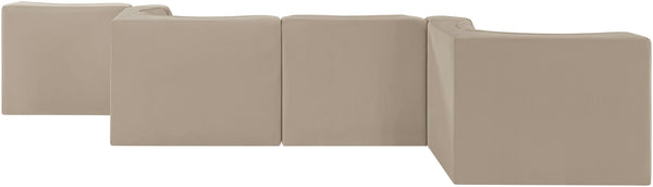Meridian Furniture Rummi Six Piece Modular Sectional with Channel Tufting and Velvet Performance Fabric 660Beige-Sec6F