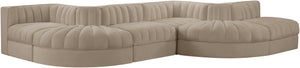Meridian Furniture Rummi Six Piece Modular Sectional with Channel Tufting and Velvet Performance Fabric 660Beige-Sec6F