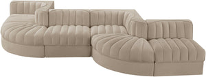 Meridian Furniture Rummi Six Piece Modular Sectional with Channel Tufting and Velvet Performance Fabric 660Beige-Sec6F