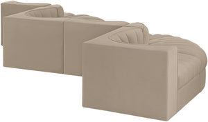 Meridian Furniture Rummi Six Piece Modular Sectional with Channel Tufting and Velvet Performance Fabric 660Beige-Sec6F