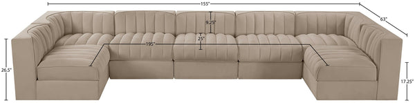 Meridian Furniture Rummi 7 Piece Velvet Modular Sectional with Channel Tufting for Modern Living Rooms 660Beige-Sec7B