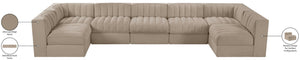Meridian Furniture Rummi 7 Piece Velvet Modular Sectional with Channel Tufting for Modern Living Rooms 660Beige-Sec7B