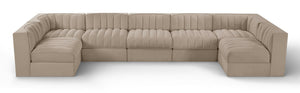 Meridian Furniture Rummi 7 Piece Velvet Modular Sectional with Channel Tufting for Modern Living Rooms 660Beige-Sec7B