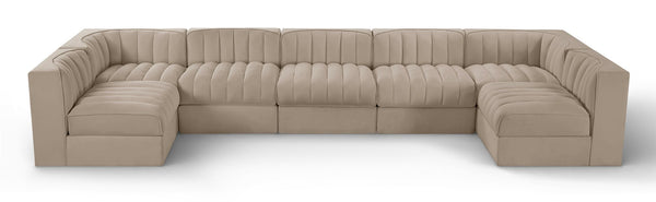 Meridian Furniture Rummi 7 Piece Velvet Modular Sectional with Channel Tufting for Modern Living Rooms 660Beige-Sec7B