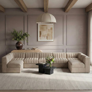 Meridian Furniture Rummi 7 Piece Velvet Modular Sectional with Channel Tufting for Modern Living Rooms 660Beige-Sec7B